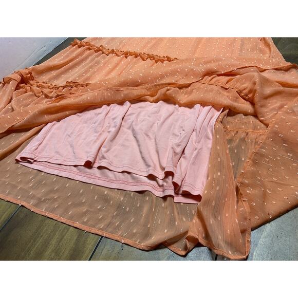 Double D Ranch Orange Ruffle Smocked Maxi Prairie Dress Large Whimsical - Picture 12 of 15